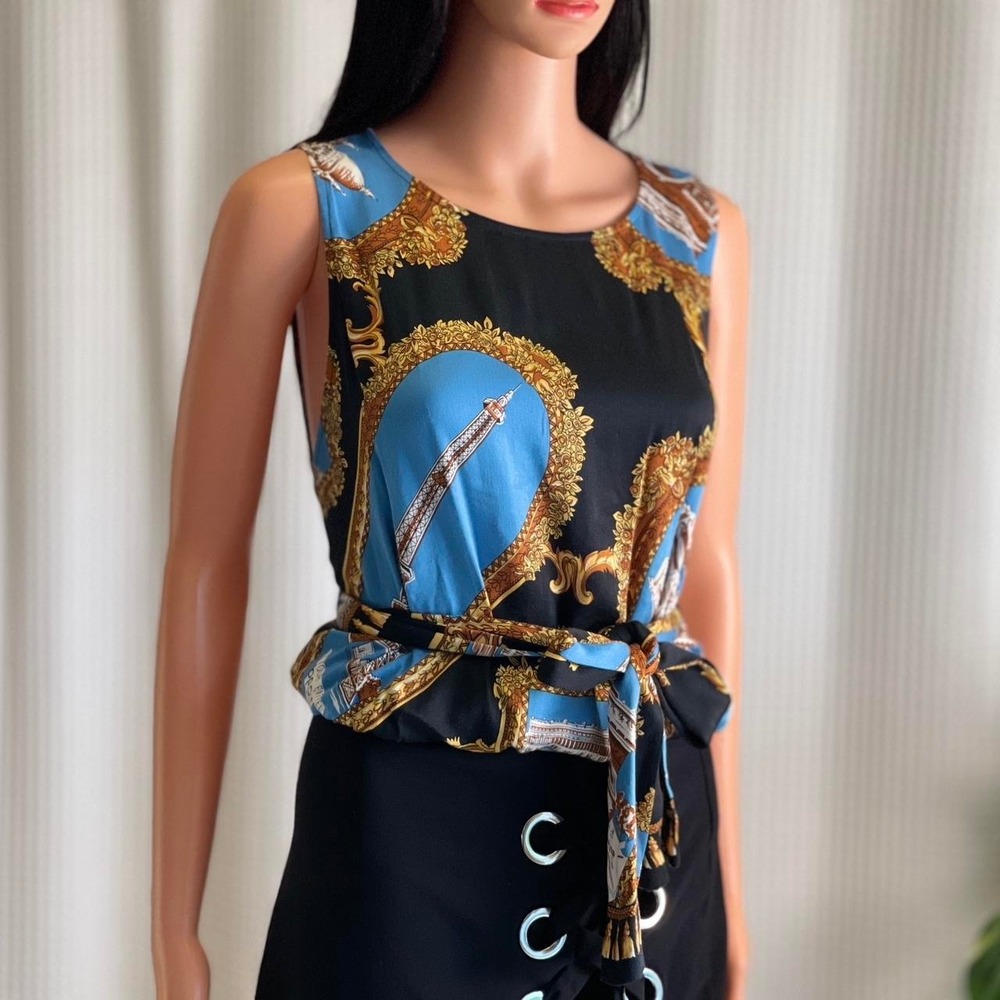 NWT Anthropologie TINY Paris Eiffel Tower Scarf Print Sleeveless Blouse Top Sz S
